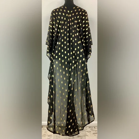 NWT Never Fully Dressed Black Multi Way flowy Dress/cover Gold dots on sheer - Picture 3 of 13